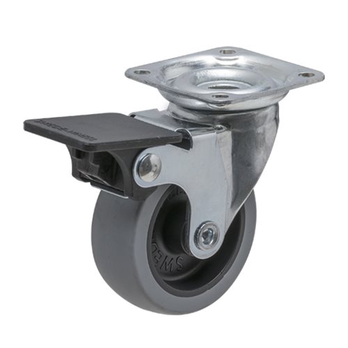 50 mm. Møbelhjul med PU bane og plade 42x42 mm. - 2525  50 mm. hjul M/bremse