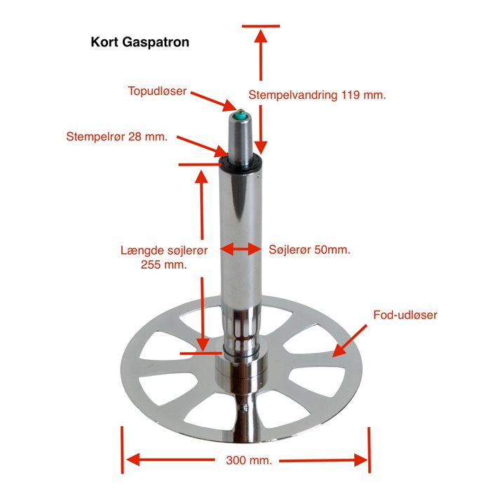 Gaspatron kort, med fod og top regulering.