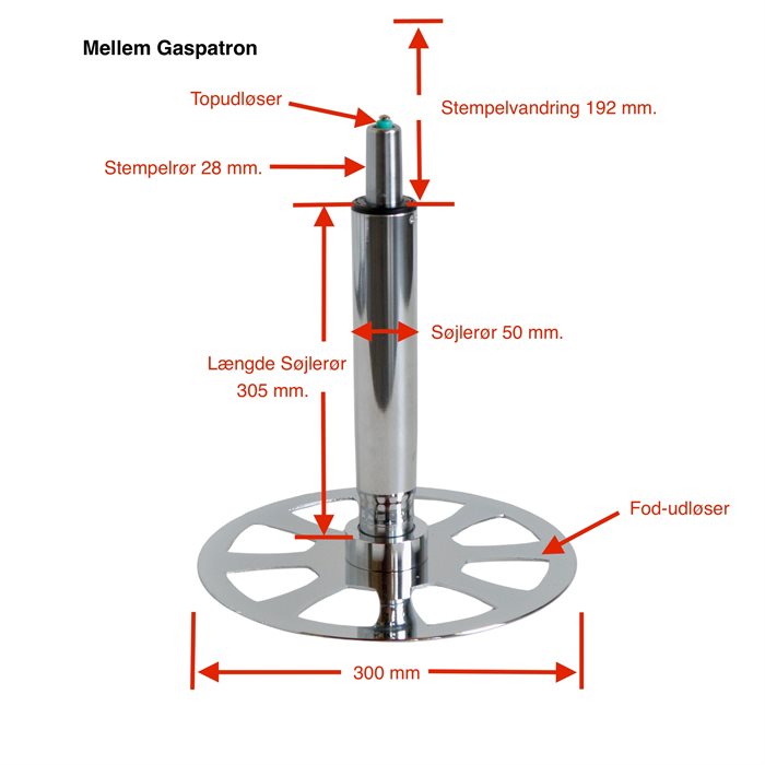 Gaspatron mellem, med fod og top regulering.