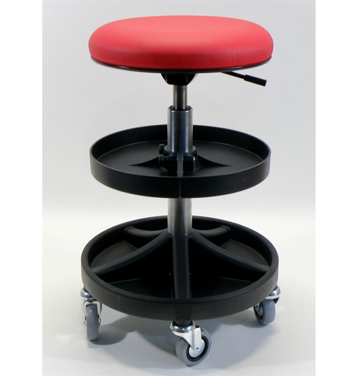 All-Round montørstol med ekstra bakke, rød kunstlæder.
